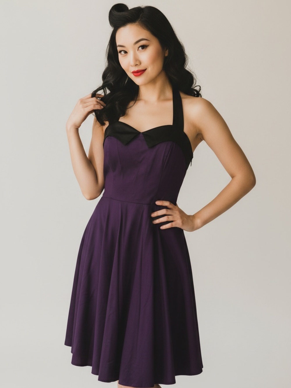 Dressystar Purple Halter Corset-Back Retro Dress, Purple/Black, XS, NWT